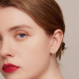 BAMOER σκουλαρίκια διπλοί κρίκοι SCE1480, κυβική ζιρκόνια, ασήμι 925 2 κυβική ζιρκόνια