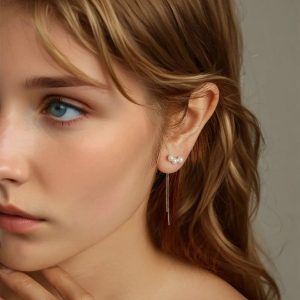 BAMOER σκουλαρίκια καρφωτά SCE1777 με πέρλες & αλυσίδα, ασήμι 925, ασημί 2 ασήμι 925