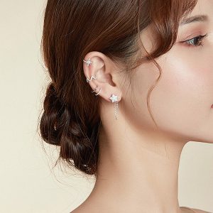 BAMOER σκουλαρίκι cuff SCE999-A με κυβική ζιρκόνια, ασήμι 925, ασημί 2 ασήμι 925