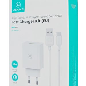 USAMS φορτιστής τοίχου SCXLTZ02 με καλώδιο USB-C, USB, 18W, λευκός 4 λευκός