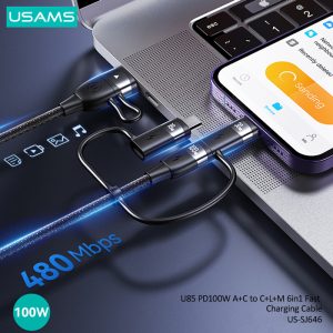 USAMS καλώδιο USB/USB-C σε 3 in 1 US-SJ646, PD 100W, 2m, μαύρο 3 2m