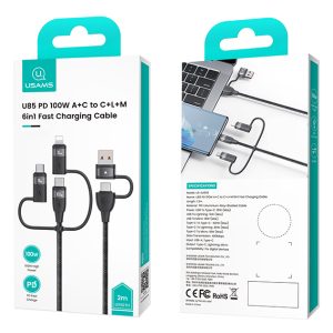 USAMS καλώδιο USB/USB-C σε 3 in 1 US-SJ646, PD 100W, 2m, μαύρο 4 μαύρο