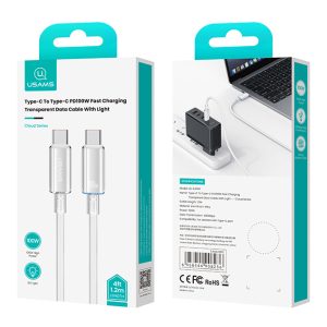 USAMS καλώδιο USB-C σε USB-C US-SJ660, 100W, 480Mbps, 1.2m, λευκό 4 1.2m