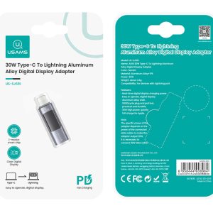 USAMS αντάπτορας Lightning σε USB-C US-SJ681 με οθόνη, 30W, γκρι 4 SJ681LN01 3