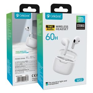CELEBRAT earphones με θήκη φόρτισης W52, True Wireless, Φ13mm, λευκά 4 λευκά