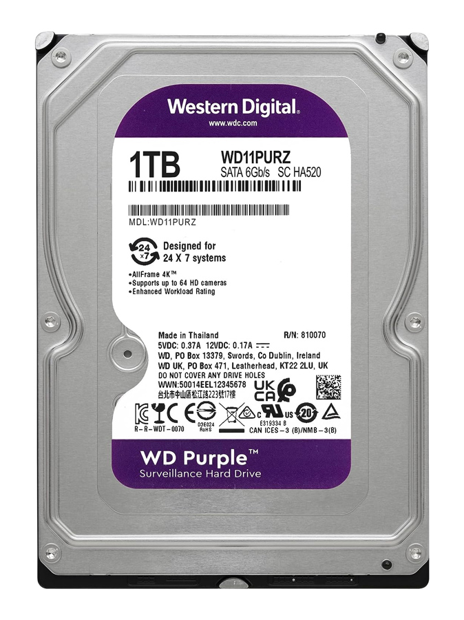 WD σκληρός δίσκος 3.5" Purple Surveillance 1TB WD σκληρός δίσκος 3.5" Purple Surveillance 1TB