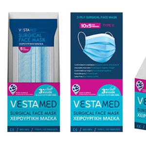 VESTAMED χειρουργική μάσκα 3 στρωμάτων Χ26, BFE >98% 10x 5τμχ λευκή 2 BFE >98% 10x 5τμχ λευκή
