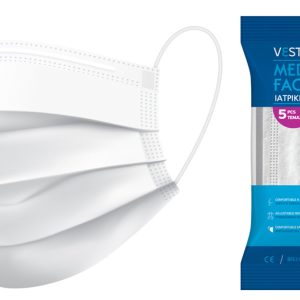 VESTAMED χειρουργική μάσκα 3 στρωμάτων Χ26, BFE >98% 10x 5τμχ λευκή 1 VESTAMED χειρουργική μάσκα 3 στρωμάτων Χ26