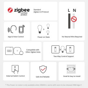 SONOFF smart διακόπτης ZBMINI-L, 1-gang, ZigBee 3.0, λευκός 4 λευκός