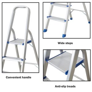 HOME USE σκάλα αλουμινίου HUH-0201 με 2+1 σκαλοπάτια, EN 131, 117.5cm 3 117.5cm