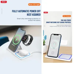 Ασύρματος φορτιστής με βάση smartphone XO WX023, 15W, 3 σε 1 (για κινητό, ακουστικά, ρολόι) Μαύρος 4 Ασύρματος φορτιστής XO BLACK 1