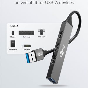 GOOBAY USB hub 74456, 4x θυρών, USB 3.2, 5Gbps, USB σύνδεση, γκρι 4 5Gbps