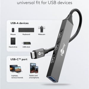 GOOBAY USB hub 74457, 4x θυρών, USB 3.2, 5Gbps, USB-C σύνδεση, γκρι 4 5Gbps