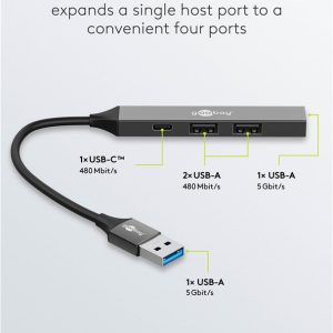 GOOBAY USB hub 74458, 4x θυρών, USB 3.2, 5Gbps, USB σύνδεση, γκρι 3 USB 3.2
