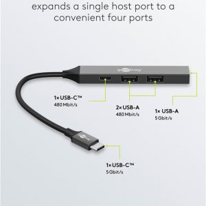 GOOBAY USB hub 74459, 4x θυρών, USB 3.2, 5Gbps, USB-C σύνδεση, γκρι 3 USB 3.2