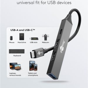 GOOBAY USB hub 74459, 4x θυρών, USB 3.2, 5Gbps, USB-C σύνδεση, γκρι 4 5Gbps