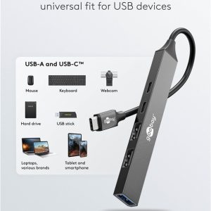 GOOBAY USB hub 74460, 5x θυρών, USB 3.2, 5Gbps, 100W, USB-C σύνδεση, γκρι 4 5Gbps