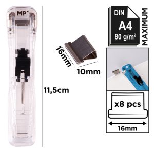 MP συρραπτικό τύπου κλιπ PA109 με 8x επαναχρησιμοποιήσιμα κλιπ, 45 φύλλα, διάφανο 3 διάφανο