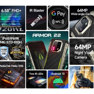 ULEFONE smartphone Armor 22, 6.58", 8/256GB, 6600mAh, IP68/IP69K, μαύρο 2 6.58"