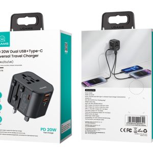 USAMS φορτιστής/αντάπτορας πρίζας US-CC179, USB-C & 2x USB, universal, 20W, μαύρος 3 universal