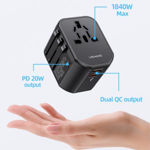 USAMS φορτιστής/αντάπτορας πρίζας US-CC179, USB-C & 2x USB, universal, 20W, μαύρος 4 20W