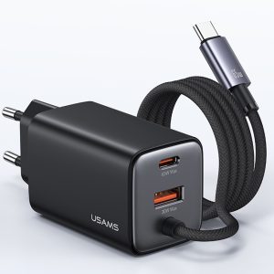 USAMS φορτιστής τοίχου CC266 με καλώδιο, USB & USB-C, 65W, GaN, μαύρος 4 GaN