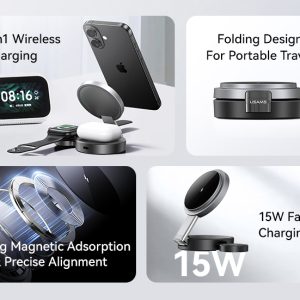 USAMS ασύρματος φορτιστής CD234, 3 σε 1, 15W, μαύρος 3 15W