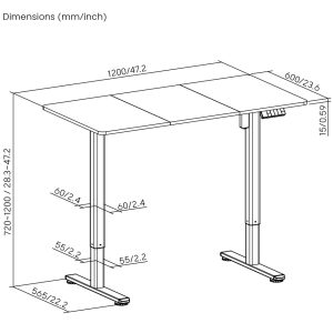BRATECK ηλεκτρικό γραφείο S16-22R-B με ρυθμιζόμενο ύψος, 120x60x72~120cm, μαύρο/καφέ ξύλινο 3 μαύρο/καφέ ξύλινο