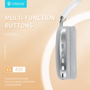 CELEBRAT headphones A35, ασύρματα & ενσύρματα, micro SD, 40mm, 200mAh, λευκά 4 40mm