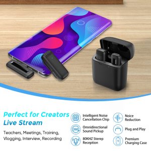 APEXEL ασύρματο μικρόφωνο APL-MIC013 με θήκη φόρτισης, Lightning, 2.4GHz, μαύρο 3 2.4GHz