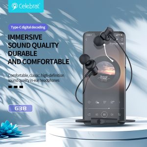 CELEBRAT earphones με μικρόφωνο G38, USB-C σύνδεση, 10mm, 1.2m, λευκά 3 10mm