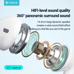 CELEBRAT earphones με μικρόφωνο G37, USB-C σύνδεση, 14.2mm, 1.2m, λευκά 3 14.2mm