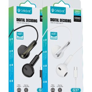 CELEBRAT earphones με μικρόφωνο G37, USB-C σύνδεση, 14.2mm, 1.2m, λευκά 4 1.2m