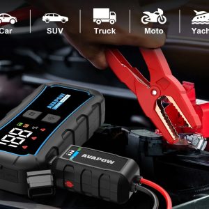 AVAPOW εκκινητής μπαταρίας αυτοκινήτου E5 Pro με φακό, 12V/2000A, 12000mAh 2 12V/2000A