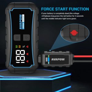 AVAPOW εκκινητής μπαταρίας αυτοκινήτου E5 Pro με φακό, 12V/2000A, 12000mAh 3 12000mAh