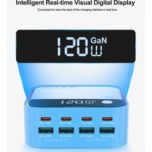 RELIFE σταθμός φόρτισης Q2, 4x USB-C & 4x USB, 120W, GaN, μπλε 4 GaN