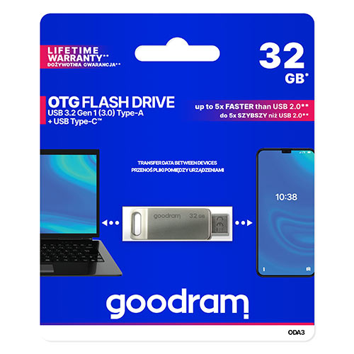 GOODRAM OTG FLASH DRIVE USB3.2 GEN1 32GB & TYPE-C SILVER GOODRAM OTG FLASH DRIVE USB3.2 GEN1 32GB & TYPE-C SILVER