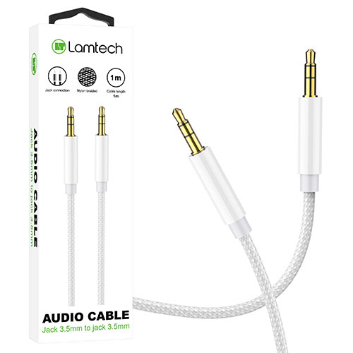 LAMTECH AUDIOCABLE BRAIDED 1m 3.5mm to 3.5mm WHITE LAMTECH AUDIOCABLE BRAIDED 1m 3.5mm to 3.5mm WHITE