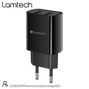 LAMTECH TRAVEL WALL CHARGER 2.1A WITH 2xUSB BLACK 3 054 01 000258 2