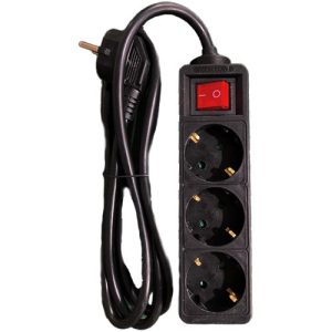 LAMTECH POWER STRIP WITH SWITCH 3 OUTLETS BLACK 1.5M 4 054 01 000394 2