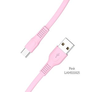 LAMTECH TYPE-C 3.0A FLAT CHARGING CABLE 1M PINK 3 054 01 000418 1