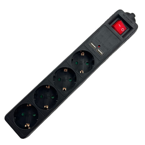 LAMTECH 4WAY SURGE PROTECTOR WITH 2xUSB 4xSCHUKO BLACK 1.5M LAMTECH 4WAY SURGE PROTECTOR WITH 2xUSB 4xSCHUKO BLACK 1.5M