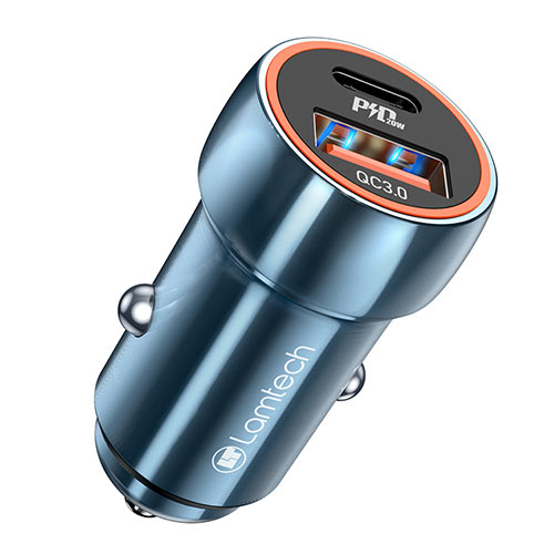 LAMTECH METAL CAR CHARGER QC3.0 & PD20W SAPHIRE BLUE LAMTECH METAL CAR CHARGER QC3.0 & PD20W SAPHIRE BLUE