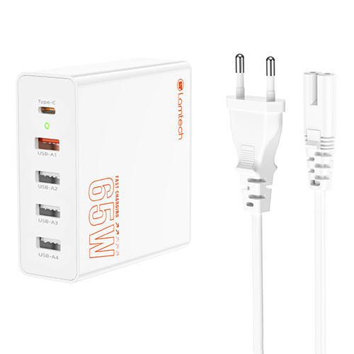 LAMTECH GAN FAST CHARGER 1xTYPE-C & 4xQC3.0 65W & EU CABLE 1.5M LAMTECH GAN FAST CHARGER 1xTYPE-C & 4xQC3.0 65W & EU CABLE 1.5M