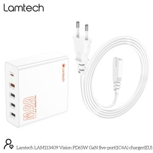 LAMTECH GAN FAST CHARGER 1xTYPE-C & 4xQC3.0 65W & EU CABLE 1.5M 3 054 01 000523 6