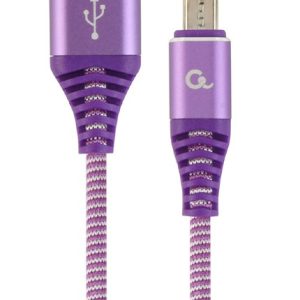 CABLEXPERT PREMIUM COTTON BRAIDED MICRO-USB CHARGING AND DATA CABLE 1M PURPLE/WHITE RETAIL PACK 3 072 01 001415 1