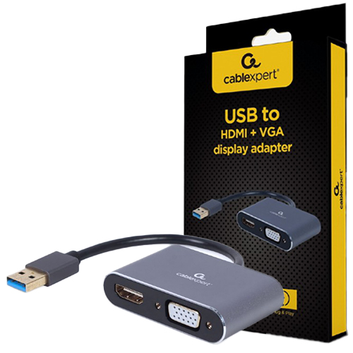 CABLEXPERT 4K USB TO HDMI + VGA DISPLAY ADAPTER SPACE GREY RETAIL PACK CABLEXPERT 4K USB TO HDMI + VGA DISPLAY ADAPTER SPACE GREY RETAIL PACK