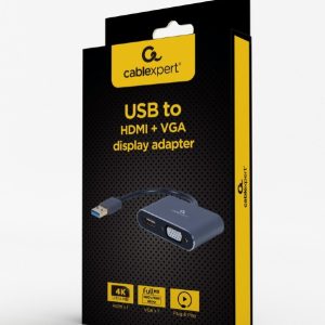 CABLEXPERT 4K USB TO HDMI + VGA DISPLAY ADAPTER SPACE GREY RETAIL PACK 2 072 01 001447 2