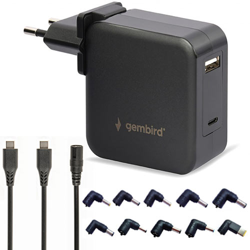 GEMBIRD UNIVERSAL 60W USB TYPE-C PD LAPTOP CHARGER 10 TIPS GEMBIRD UNIVERSAL 60W USB TYPE-C PD LAPTOP CHARGER 10 TIPS