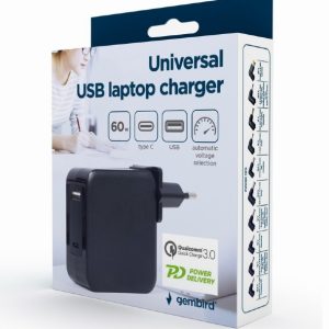 GEMBIRD UNIVERSAL 60W USB TYPE-C PD LAPTOP CHARGER 10 TIPS 3 072 01 001475 7